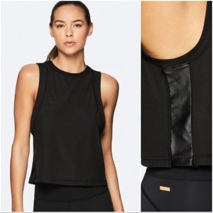 ALALA Ivy Rib Blk Workout Crop Tank Leather Panels